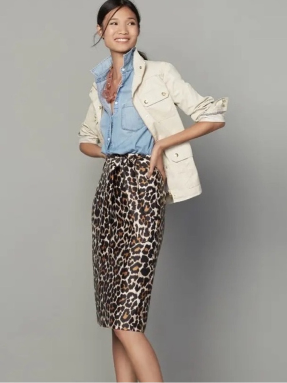 J. Crew Leopard Print Tie Waist Pencil Skirt Size 4